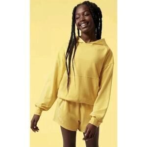 Athleta Girl X Simone Biles Yellow Warm Up Midi Sweatshirt Hoodie Size 14